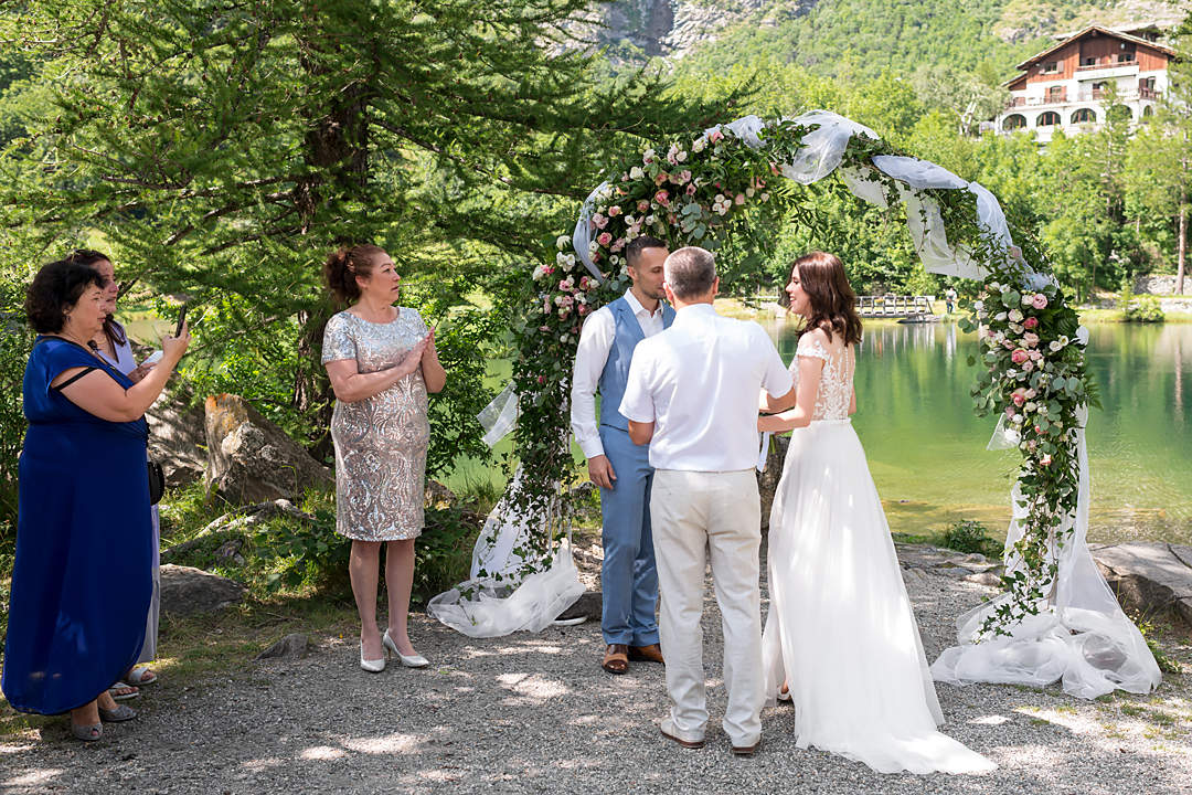 wedding ceremony alpine mountain lake